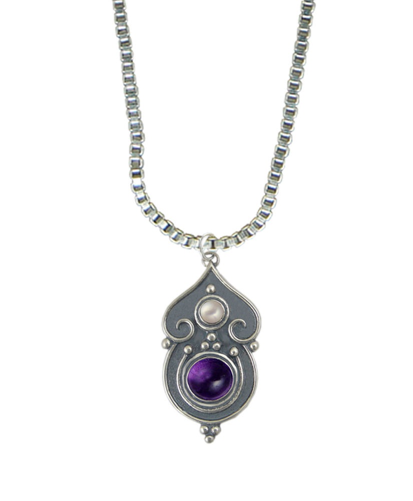 Sterling Silver Necklace Amethyst And Cultured Freshwater Pearl